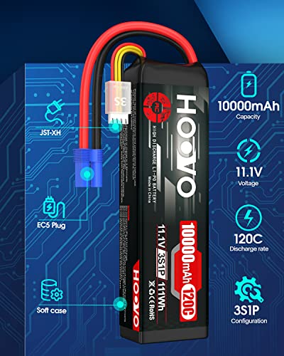 HOOVO 3S Lipo Battery 11.1V 10000mAh 120C RC Battery EC5 Plug 2 Pack | Softcase Battery for RC Cars, Drones, DJI, FPV, RC Plane, Racing Hobby - style: 3S 10000mAh Lipo Battery EC5