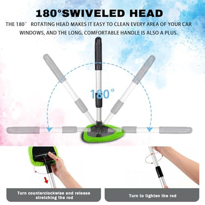 Windshield Cleaning Tool, Car Window Cleaner with Extendable Handle, 4 Microfiber Pads and Spray Bottle, Auto Interior Exterior Glass Wiper Cleaning Kit Universal for RV, SUV, Truck (Green) - color: Green