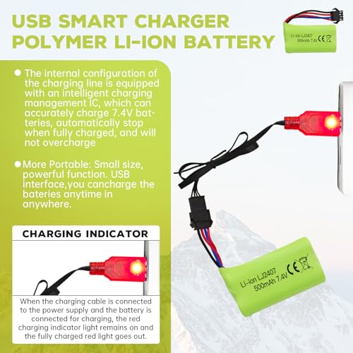 sea jump 7.4V 500mah SM-4P Plug Charging Battery with USB Charging Cable for EC16 DE85 RC Toy Car Model Off-Road Vehicle Battery M416 Electric Gel Ball Blaster Backup Battery