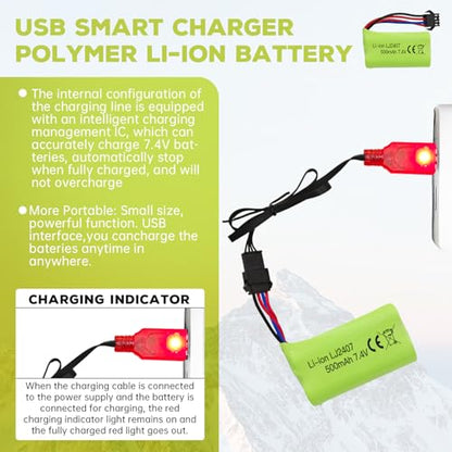 sea jump 7.4V 500mah SM-4P Plug Charging Battery with USB Charging Cable for EC16 DE85 RC Toy Car Model Off-Road Vehicle Battery M416 Electric Gel Ball Blaster Backup Battery