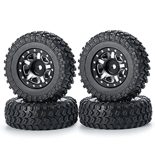 RC-Hub 4Pcs Aluminum Alloy 1.0" Micro Beadlock Wheels for 1/24 Axial SCX24 90081 RC Crawler Car (Black) - color: Black