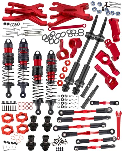 Upgrades Part for 1/10 Stampede/Rustler 2WD,Drive Shaft CVD&RC Shocks&Adjustable Turnbuckles Camber Links&A Arm&Caster Block&Steering Blocks&Rear Stub Axle Carriers,Wheel Hex&Hex Hub,Red - color: Red/for 2wd
