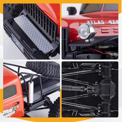 FMS Rochobby 1/10 Atlas Ready Set RC Crawler RC Truck 4X4 with Lighting, 2.4GHz Radio,Ball Bearing, Metal-Gear Full,4 Link Suspension,Rapid Separation Car Body for Adult (Orange) - color: 1/10 Red