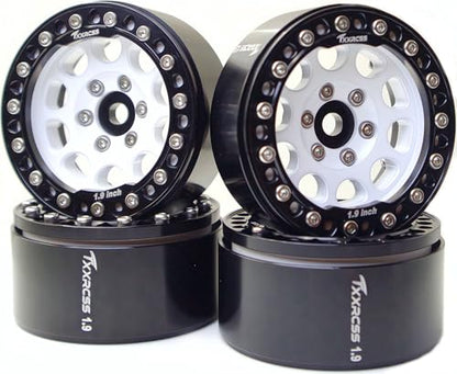 RC 1.9 Inch Beadlock Wheels Rims Hex 12mm Aluminum Wheel for TRX4 SCX10 Gen8 1/10 RC Crawler Remote Control Car Upgrades Accessories (White & Black) - color: White & Black