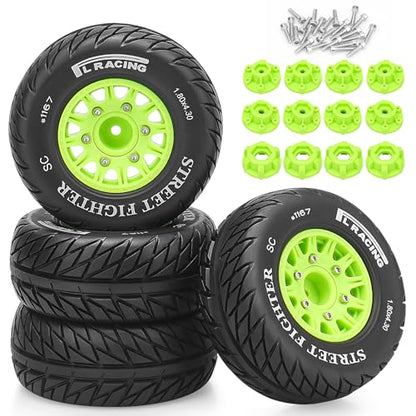 12mm/14mm/17mm Hex RC Wheels and Tires RC Truck Tires 1/10 Scale Tyres Hex Detachable Replacement for Arrma Senton Slash Axial Redcat Rc4wd Fury (Green C) - color: Green