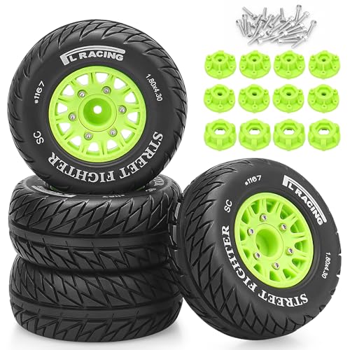 12mm/14mm/17mm Hex RC Wheels and Tires RC Truck Tires 1/10 Scale Tyres Hex Detachable Replacement for Arrma Senton Slash Axial Redcat Rc4wd Fury (Green C) - color: Green