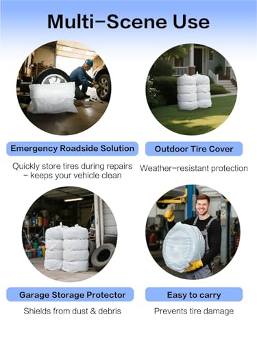 4-Pack tire Storage Bags, Waterproof Tire Covers for Storage & Transport, Tear-Resistant Dustproof Disposable Wheel Bags, Fits 13-20 Inch Spare Tires for Most Cars and Vehicles