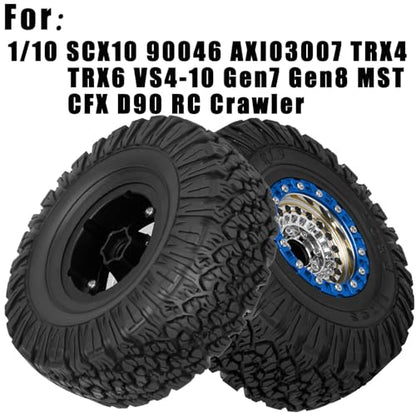 1.9 Beadlock Tire for 1/10 RC Crawler SCX10 90046 AX103007 TRX4 TRX6 Gen7 8 D90 VS4-10 MST CFX, Aluminum Deep Wheel w/Rubber Tires&Super Heavy Brass,1.9" Wheels and Tires,Silver - color: Silver（4pcs）