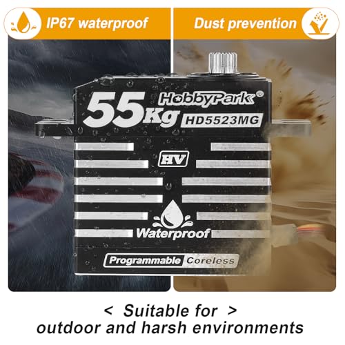 HobbyPark Waterproof RC Servo High Torque Coreless Motor Metal Gear Digital Servo Aluminum Case Parts for 1/8 1/10 RC Crawler SCX10 TRX4 RC Truck RC Car Buggy Basher Control Angle 180° (55kg Torque)