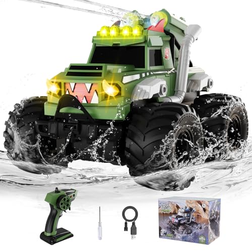 Remote Control Car, Waterproof Monster Truck Toys RC Cars for Boys, 1:18 Amphibious 4WD All Terrain Off-Road Pickup Toy Trucks, Christmas Birthday Gift Boys Girls Kids Ages 6 7 8-12 Years Old - color: Green