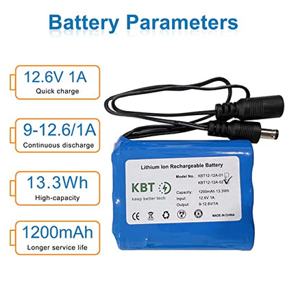 KBT 12V 1200mAh Rechargeable Li-ion Battery, 12 Volt DC5521 Male Connector, Replacement Battery Pack with Charger Compatible for 12V Devices RC Car, Boat, Robot, DIY, LED Light Strip, CCTV Camera - style: 1.2Ah DC5521 plug