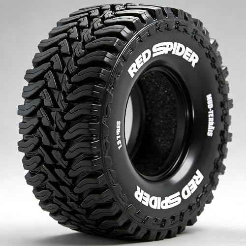 REDSPIDER 1.3" RC Crawler Tires with Foam Inserts, 68mm All Terrain for 1/18 TRX4M FCX18, 1/24 SCX24 AX24 FCX24 Micro Crawler Upgrade Parts, 4PCS (Tires)
