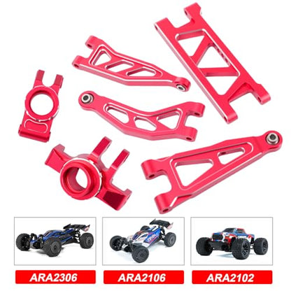 Aluminum Front & Rear Suspension with Steering Knuckles & Rear C-Hubs Upgrade Parts for ARRMA 1/14 Typhon Grom 1/18 Granite Grom (Red) - color: Red