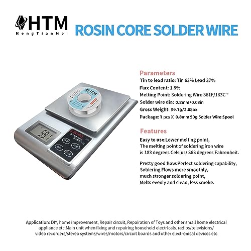 HengTianMei Tin Lead 63/37 Rosin Core Low Temp Solder Wire For Electronics Components And DIY repair(0.8mm/50g) - size: 0.8mm/50g