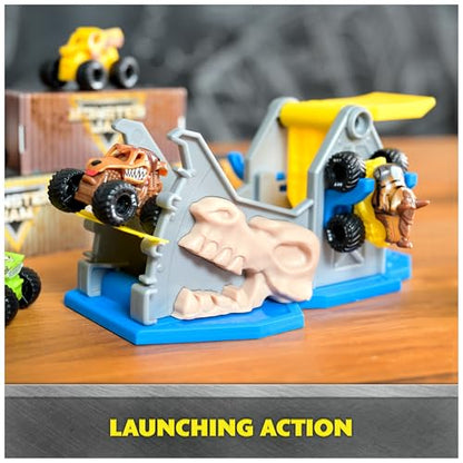 Monster Jam Mini Jams Earthshaker Boneyard Blaster Mega Frenzy Playset | 10 Mini Toy Trucks, Grave Digger, Blue Thunder & More, Hit Targets & Obstacle Courses, Pretend Play Gifts for Kids Ages 3+ - style: Mini Jams 10-Pack Playset