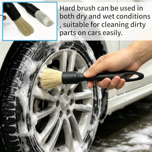5 PCS Car Detailing Brush Set-Car Interior & Exterior Soft Boars Bristle Cleaning Brushes,Dusting Cleaning Supplies for Auto Detailing, Dashboard, Vents, Wheels,Tires,Leather Seat