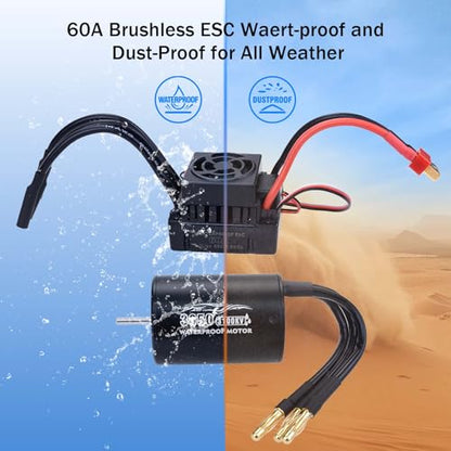 Surpass Hobby RC Brushless Motor and ESC Combo 3650 3100KV Brushless Motor and 60A ESC Combo Set Waterproof 2S Lipo for 1/10 Remote Control Cars Trucks Off-Road Vehicle - size: 3100KV, style: 3650 Motor and 60A ESC