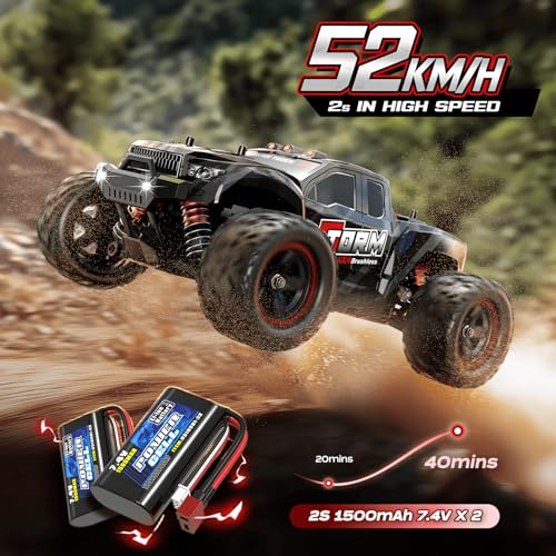 RC Cars 1:18 Brushless RC Car for Adults & Boys, All-Metal Drivetrain Off-Road RC Racing Truck 52 km/h, Fast Remote Control Car for Adults with 2 Batteries with Wearing Parts kit