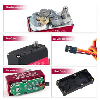 RDS51150 Digital Servo Motor, 150kg High Torque, Metal Gear, Dual Shaft, 12V DC, IP66 Waterproof, with U Bracket for RC Cars, Robotics (180 Degree) - style: 180 Degree