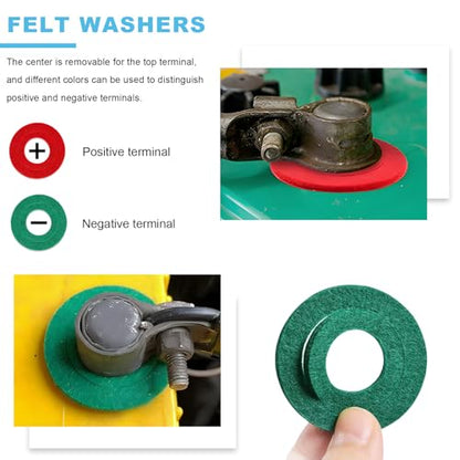 Battery Terminal Cleaner Kit, Metal Battery Wire Brushes with 12 Anti-Corrosion Fiber Washers, Universal Automotive Post Terminal Cleaning Brush Accessories for Marine Boat