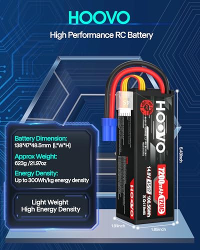 HOOVO 4S 14.8V 7200mAh 120C RC LiPo Battery Hard Case with EC5 Connector for RC Buggy Truggy Crawler Monster Car Boat Truck(2 Pack) | for RC Buggy Truggy Crawler Monster Car Boat Truck - style: 4S 7200mAh 120C-EC5-2Pack (Hard Case)