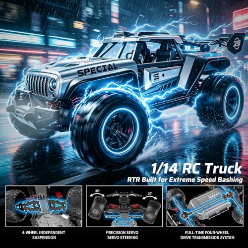 1/14 Remote Control Car, RTR Fast RC Crawler, 40+ MPH, 4WD All Terrain Monster Truck, Waterproof High Speed Racing Cars for Adults, Boys, Top Present for RC Car Lovers, Ages 8+