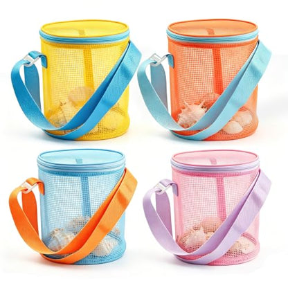4Pcs Foldable Toy Storage Bag, Large Capacity Sea Shell Bags for Beach, Portable Toy Storage Bag with Zipper and Strap, - size: 4P-SMALL