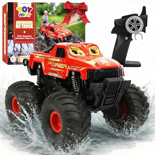 Amphibious Monster Truck RC Car for Kids, 2.4GHz 4WD Off-Road Vehicle with Water Spray, Lights & Music, 360° Rotation, Waterproof All-Terrain Remote Control Truck Toys for Boys & Girls Ages 6+ - color: Red