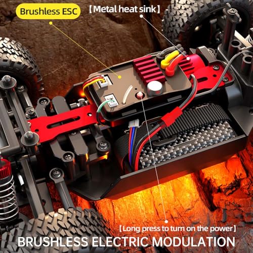 1/20 Brushless Fast RC Cars for Adults, 55KM/H High Speed Electric Powered Remote Control Car, 4X4 Offroad All Terrain RC Truggy, 3 Batteries, Red - color: 3 Batties(red2)