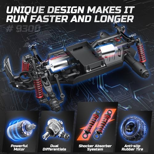 DEERC 9300E Remote Control Car High Speed RC Cars for Kids Adults 1:16 Scale 40 KM/H 4WD Off Road Monster Trucks,2.4GHz All Terrain Toy Trucks with 2 Rechargeable Battery