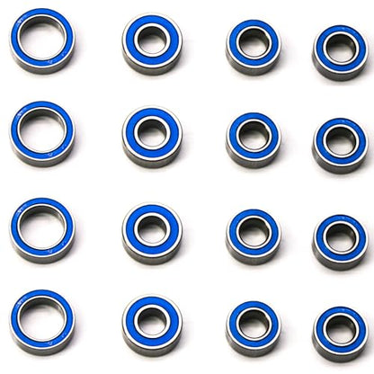 TT02 Bearings 16Pcs RC Car Sealed Ball Bearings Kit for Tamiya TT-02, TT01 1/10 RC Parts Rubber Sealed Bearings Kit Compatible with Tamiya Chassis - Reduce Friction, Boost Speed & Durability