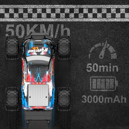 1:16 4X4 High-Speed 40-50+KM/H(Peak) RC Cars Monster Truck - 390 Motor Durable axle & Suspension RC Truck | 3000mAh Batteries | rc Car Toys Back-to-School Season Birthday for Teens Aged 14+ - color: Highspeed Rc Car-blue