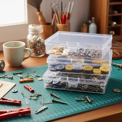 Goodma 8 Pieces Rectangular Clear Plastic Organizer Box, 135 x 80 x 30 mm | 135 x 80 x 30 mm, Hinged Lids, For Small Items, Craft Projects - size: 135 x 80 x 30 mm