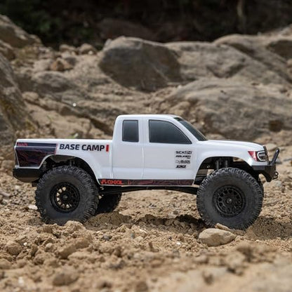Axial RC Truck 1/24 SCX24 Base Camp 4x4 Rock Crawler Brushed RTR(Everything Needed to Run is Included) - White, AXI-1219T1 - color: White