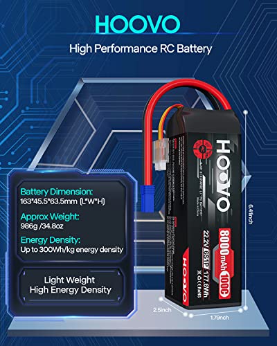 HOOVO 6S 22.2V LiPo Battery 8000mAh 100C RC LiPo Batteries EC5 Plug 2 Pack | Metal Plates Softcase Battery for Traxxas UDR RC Car Boat Buggy Truck Tank Racing Hobby