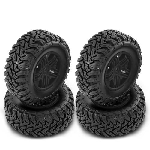 REDSPIDER•1/10 12mm Hex Short Course SC Trucks Wheels and Tires（4pcs） OD 4.3''for 1/10 RC Off-Road Car Traxxas TRX4 Slash Arrma Losi Tenacity Vkar 10sc Hpi RC Buggy Car 4PCS (Black) - color: Black