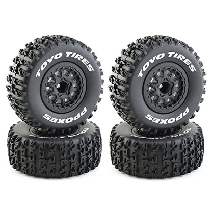 1/10 RC Short Course Truck Tires OD 110mm and Wheels 12mm Hex OD 4.41" RC Off Road Tyres for 1:10 Scale RC Truck Car Traxxas Slash 2WD 4×4 Rc4wd Arrma Senton Axial Losi Redcat 4PCS