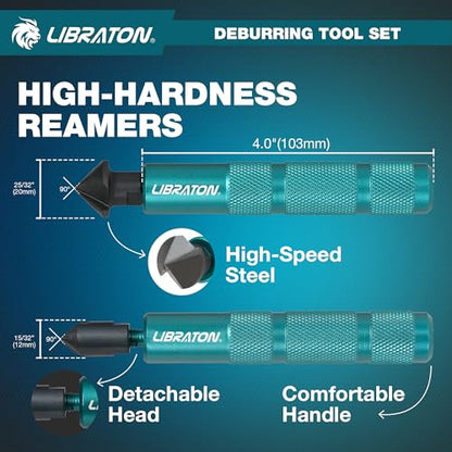 LIBRATON Deburring Tool 3d Printing, Countersink Chamfering Reamer Tool | 360 Degree Swivel Deburring Tool for Metal, Resin, PVC, Copper, Plastic, Wood, Deburring Tool 3d Printing with 10 HSS Blades