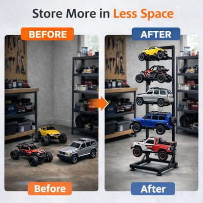 Upgraded RC Car Display Stand Compatible with TRX4, TRX4M, SCX10, FCX18 and Ascent-18, SCX24 RC Crawler Trucks, Adjustable Multilayer Storage Rack Shel for 1/8 1/10 1/12 1/18 1/24 Scale Model Cars