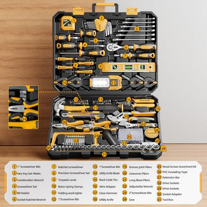 GRENPRO 239PCS Tool Set Tool Box Multi Car Mechanic Tool Kit for Home | Portable Tool Box, CR-V Steel, Complete Kit, Anti-Drop Slots, Household DIY, Auto Motorcycle, Home Garage for Men & Women - style: Yellow Hand Tool Set 239PC