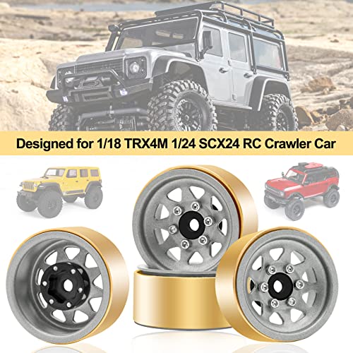 OGRC 1.0 RC Wheel Rims with Brass Rings Deep Dish Wheel Rims 1.0 Beadlock Wheels for 1/18 TRX4M 1/24 SCX24 C10 JLU Deadbolt Gladiator Bronco Crawler Car (Grey) - color: Grey