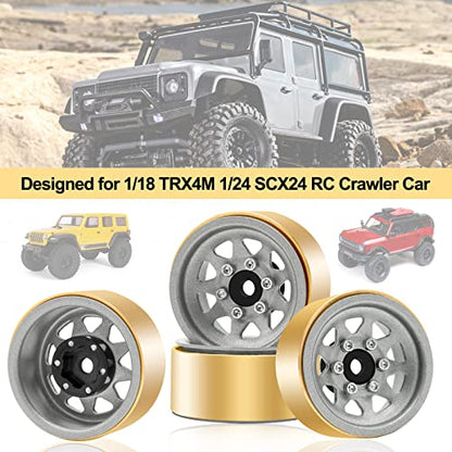 OGRC 1.0 RC Wheel Rims with Brass Rings Deep Dish Wheel Rims 1.0 Beadlock Wheels for 1/18 TRX4M 1/24 SCX24 C10 JLU Deadbolt Gladiator Bronco Crawler Car (Grey) - color: Grey