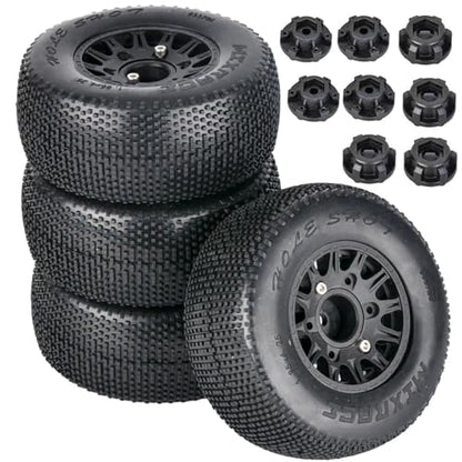 RC Wheels Tires,1/10 RC Short Course Truck Wheels and Tires with 12mm 14mm 17mm Hex for Slash 2WD 4x4,Axial/Arrma Senton/Redcat Rc4wd RC Car. (Black)