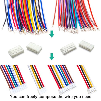 JST 2.54mm Connector with 22AWG Pre-Crimped Wire Kit, JST EH 2.54 2.54MM 2Pin 3Pin 4Pin 5Pin 6Pin 7Pin 8Pin 9Pin 10Pin Housing with 22AWG Wires for PCB Board & Electronics (JTS-2.5-EH) - size: 2.5MM-EH