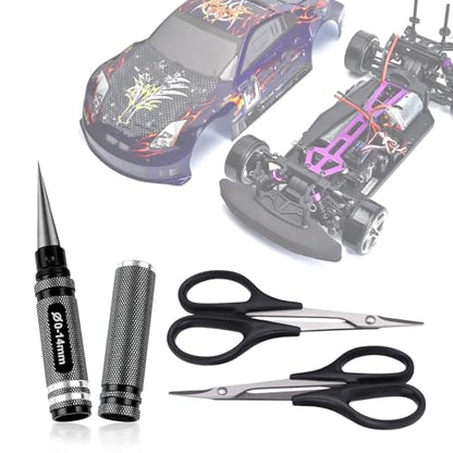 RC Body Reamer Hole Puncher, Curved Scissors & Straight Scissor RC Car Body Mounting 3pc Combo Set,0-14mm Hole (Black) - color: Black