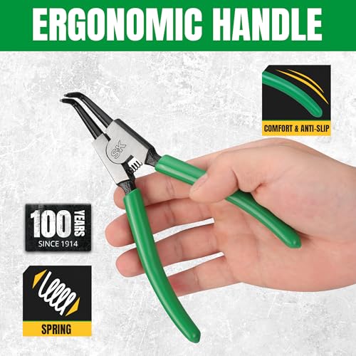 SK 4-Piece Snap Ring Pliers Set, 7-Inch Internal/External Circlip Pliers | C Clip Pliers with Straight/Bent Jaw, 0.07'' Tip Diameter, Premium CR-V Steel, with Zipper Pouch - style: 4-Piece Set