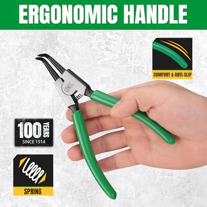 SK 4-Piece Snap Ring Pliers Set, 7-Inch Internal/External Circlip Pliers | C Clip Pliers with Straight/Bent Jaw, 0.07'' Tip Diameter, Premium CR-V Steel, with Zipper Pouch - style: 4-Piece Set