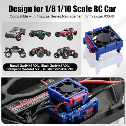 VXL-3s ESC Heat Sink Cooling Fan 28000RPM ESC Fan Heatsink for 1/8 1/10 RC Car Truck, Compatible with Traxxas Bandit/Slash/Stampede/Rustler 2WD/4X4 VXL-3s, Replace for #3340 Velineon (Blue) - style: Blue