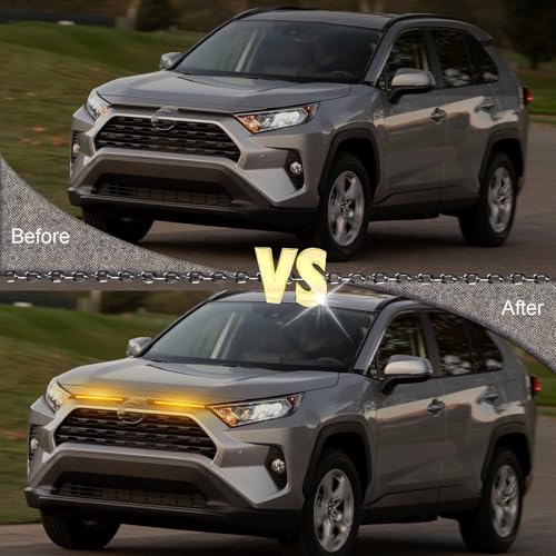 BINGIGOO 2PCS Grille Lights LED Bar Front Sequential Switchback LED Daytime Running Lights Compatible with Toyota RAV4 2019-2023 Sequential Amber Turn Signal light (Clear) - style: Clear