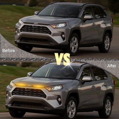 BINGIGOO 2PCS Grille Lights LED Bar Front Sequential Switchback LED Daytime Running Lights Compatible with Toyota RAV4 2019-2023 Sequential Amber Turn Signal light (Clear) - style: Clear